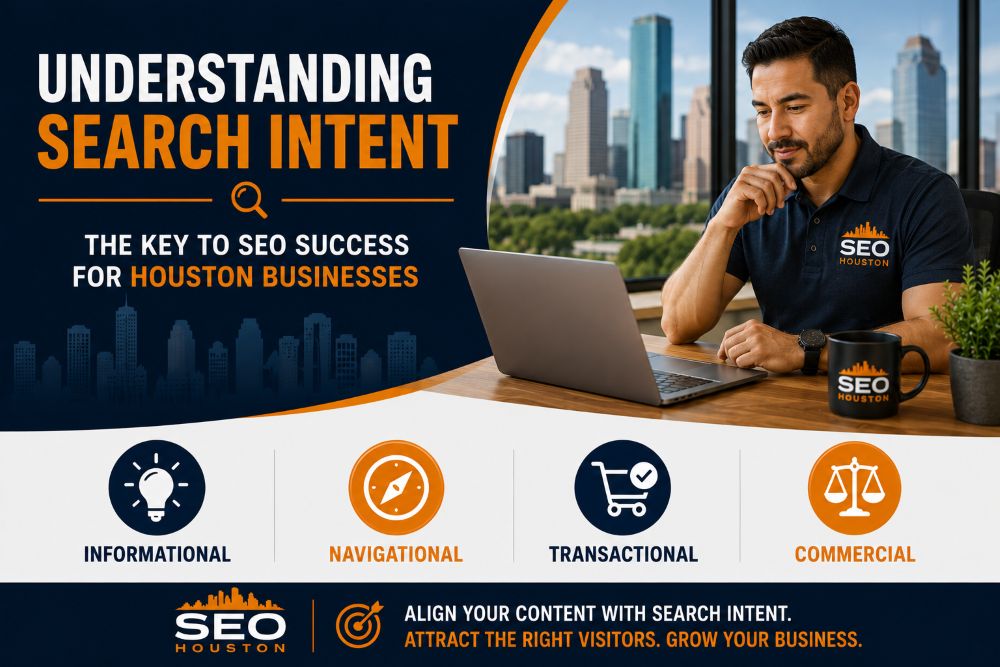 Houston business owner reviewing customer search intent to improve SEO performance